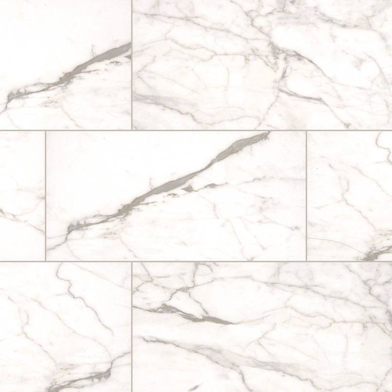 12x24 White Vena Marble-Look Matte Smooth Ceramic Tile