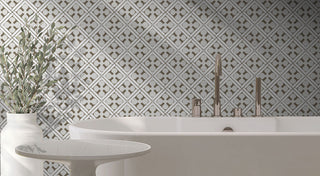 Beige White - 8x8 Zaria Diamond Lattice Patterned Natural-Look Matte Smooth Porcelain Tile