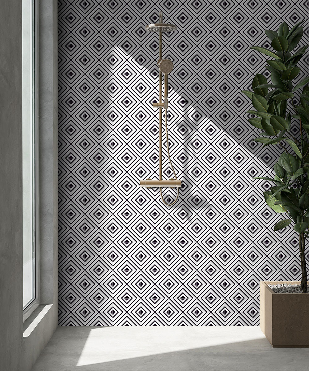 8x8 Zaria Framed Diamond Patterned Natural-Look Matte Smooth Porcelain Tile