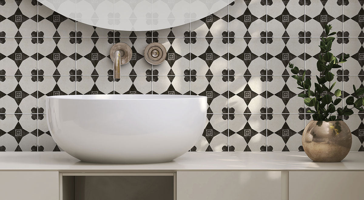 8x8 Zaria Diamond Clover Patterned Stone-Look Matte Smooth Porcelain Tile