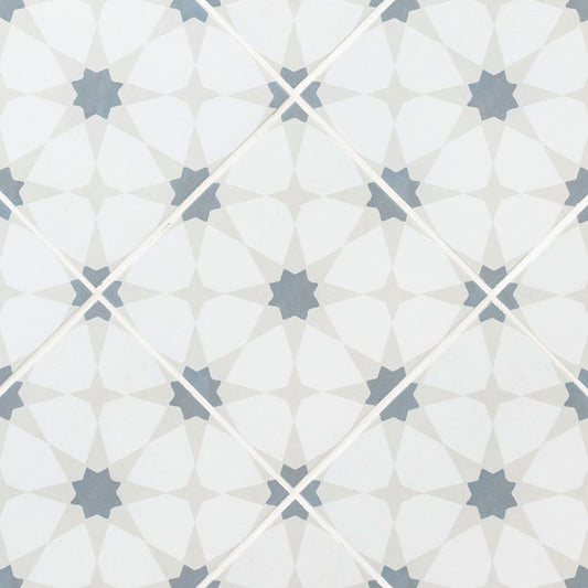 Soft Gray - 8x8 Kenzzi Lattice Patterned Encaustic-Look Matte Smooth Porcelain Tile