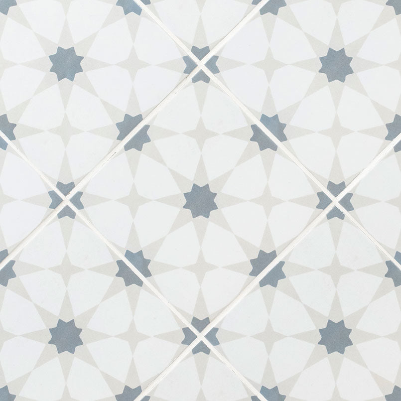8x8 Kenzzi Lattice Patterned Encaustic-Look Matte Smooth Porcelain Tile