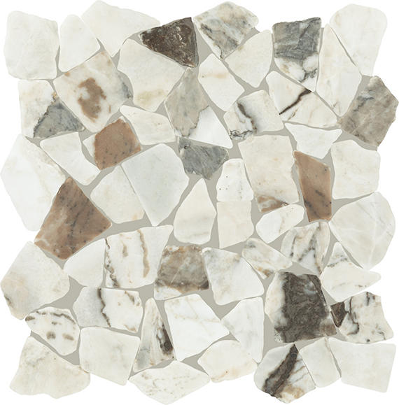 13x13 Gamma Multi-Polygon Fragment Shard Random Pattern Mosaic Marble-Look Honed Textured Stone Tile Gray Marble