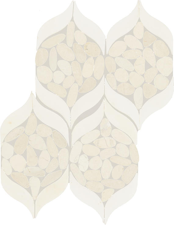 15x12 Pebble Oasis Arabesque Mosaic Natural-Look Tumbled Natural Pebble Tile Pebble White