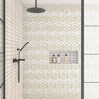 Pebble White - 15x12 Pebble Oasis Arabesque Mosaic Natural-Look Tumbled Natural Pebble Tile