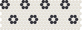 Black White - 10x22 Unglazed Mosaics Circle Penny Round Petal Floral Mosaic Mixed-Color Matte Smooth Porcelain Tile