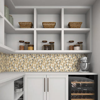 Beige Cream - 12x14 Decorative Accents Leaf Mosaic Mixed-Color Brushed Smooth Marble Tile