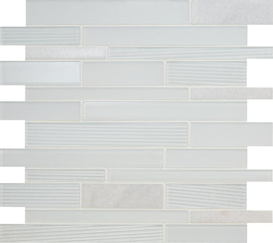 White - 12x13 Serentina Mosaic Mixed-Material Look Glossy Smooth Glass Tile