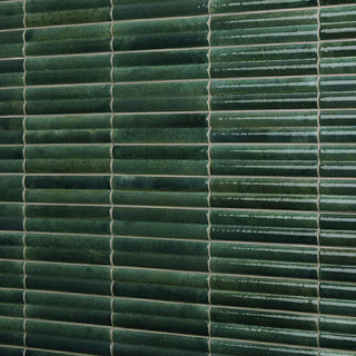 Dark green - 2x10 Remedy Mosaic Solid-Color Glossy 3D-Geometric Fluted Porcelain Tile