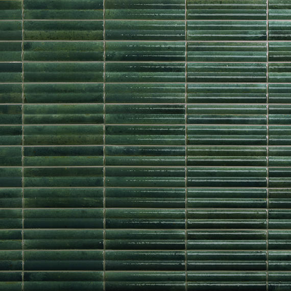 2x10 Remedy Mosaic Solid-Color Glossy 3D-Geometric Fluted Porcelain Tile Dark green