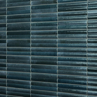 Blue Gray - 2x10 Remedy Mosaic Solid-Color Glossy 3D-Geometric Fluted Porcelain Tile