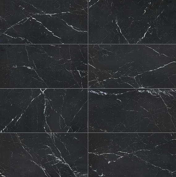24x48 Panoramic Duet Subway Pattern Light Veining Natural Marble-Look Matte Smooth Porcelain Tile Dark Black
