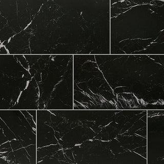 Dark Black - 24x48 Panoramic Duet Subway Pattern Medium Veining Natural Marble-Look Polished Smooth Porcelain Tile