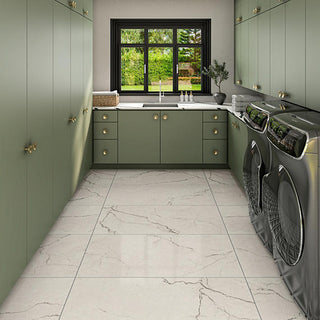 Cream White - 24x48 Sovran Medium Veining Natural Marble-Look Satin Smooth Porcelain Tile