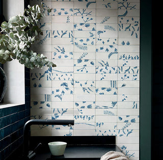 Dusty White - 2x6 Rice Leaf Patterned Mixed-Color Glossy Smooth Porcelain Tile