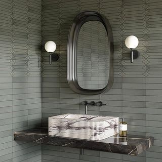 Gray Green - 3 1/2x15 Terramater Fluted Mosaic Solid-Color Glossy Wavy Porcelain Tile