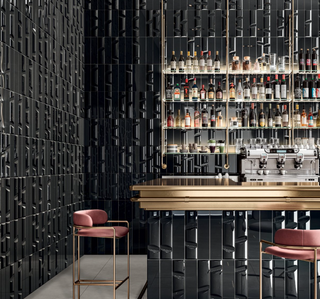 Deep Black - 4x16 Idiosync 3D-Geometric Sculpted Solid-Color Glossy Undulated Ceramic Tile