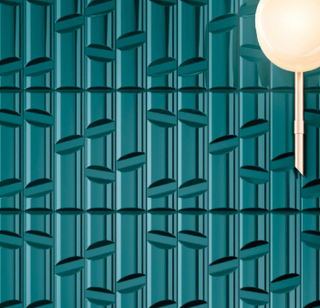 Deep Teal - 4x16 Idiosync 3D-Geometric Sculpted Solid-Color Glossy Undulated Ceramic Tile