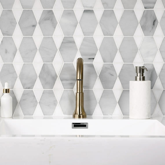 12x18 Perfit Mosaix Diamond Grid Octagon Mosaic Marble-Look Polished Smooth Stone Tile Marble White