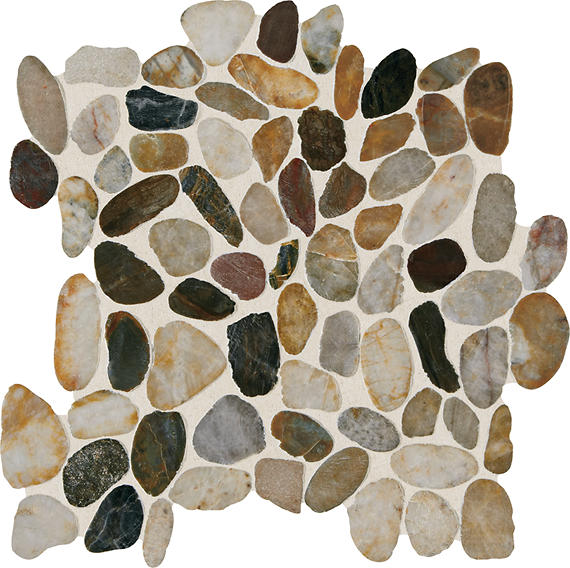 12x12 Decorative Accents Oval Mosaic Pebble-Look Matte Natural Marble Tile Black & Greige