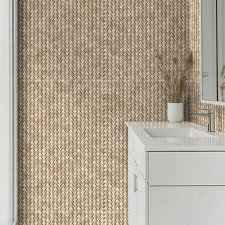 Soft Beige - 12x12 Crema Mosaic Natural-Look Polished 3D Geometric Herringbone Marble Tile