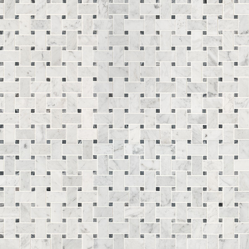12x12 Carrara Square & Rectangle Basketweave Mosaic Natural-Look Honed Smooth Marble Tile Medium Gray