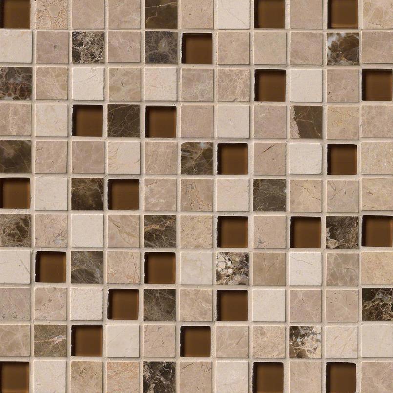 12x12 Emperador Mosaic Natural-Look Polished Smooth Marble & Glass Tile Rich Brown