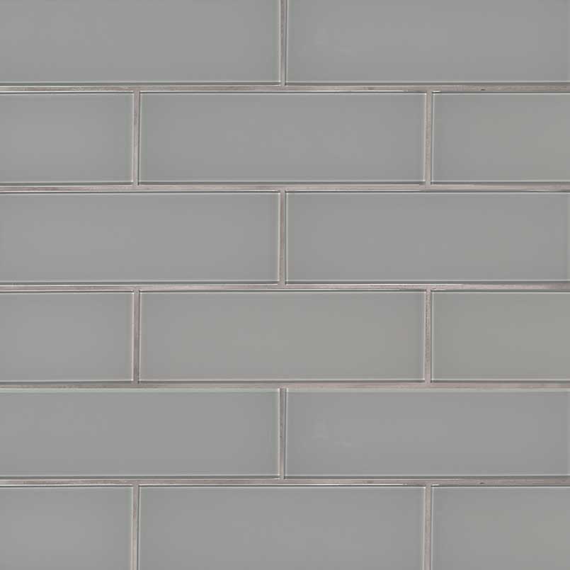 4x12 Oyster Patterned Solid-Color Matte Smooth Glass Tile Light Gray