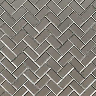 Taupe Gray - 12x12 Champagne Herringbone Mosaic Solid-Color Glossy Beveled Glass Tile