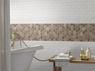 Gray Brown - 2" Driftwood Hexagon Mosaic Wood-Look Matte Smooth Glass Tile