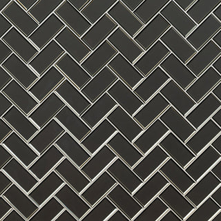 Dark Gray - 2x4 Metallic Herringbone Mosaic Metallic-Look Glossy Beveled Glass Tile
