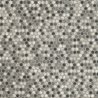 Gray Black - 12x12 Urban Circle Penny Round Mosaic Stone-Look Matte Smooth Glass Tile