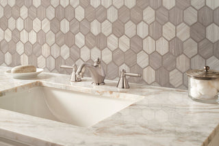 Gray Beige - 2" Silva Hexagon Mosaic Marble-Look Matte Smooth Glass Tile