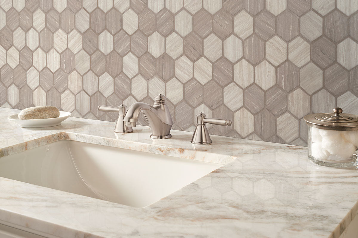 2'' Silva Hexagon Mosaic Marble-Look Matte Smooth Glass Tile Gray Beige