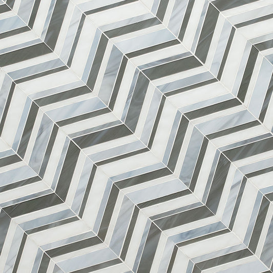 Gray Blue - 12x12 Urban Chevron Mosaic Mixed-Color Glossy Textured Glass Tile