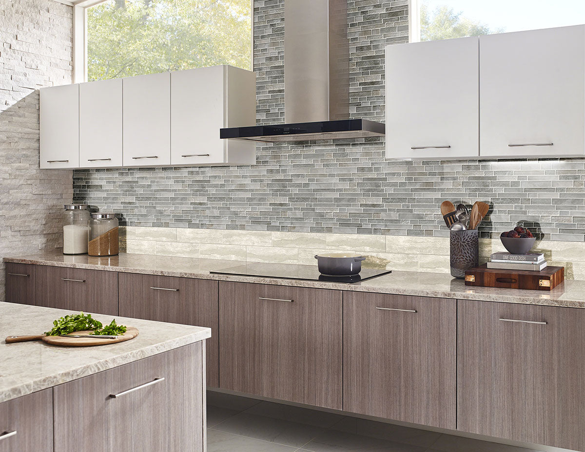 12x12 Savoy Mosaic Stone-Look Glossy Smooth Glass Tile Beige Gray