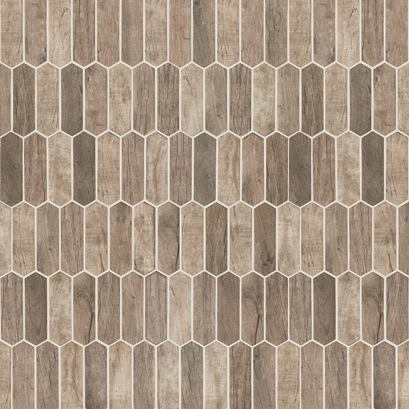 12x12 Driftwood Picket Mosaic Wood-Look Matte Smooth Glass Tile