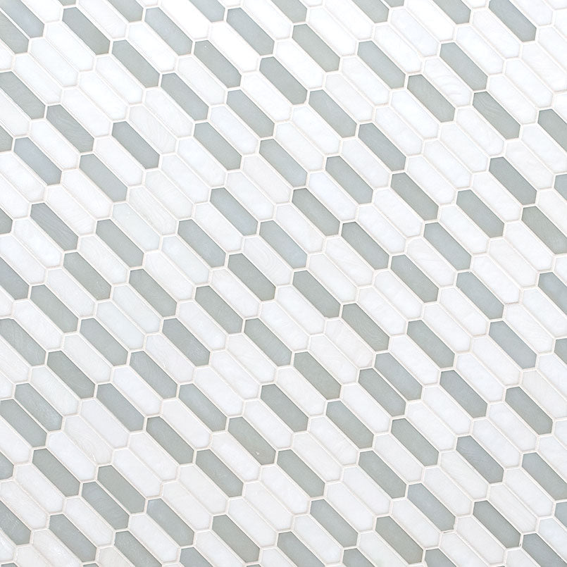 12x12 Pixie Picket Mosaic Solid-Color Glossy Textured Glass Tile White Blue