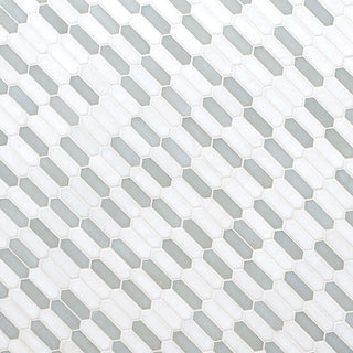 White Blue - 12x12 Pixie Picket Mosaic Solid-Color Glossy Textured Glass Tile