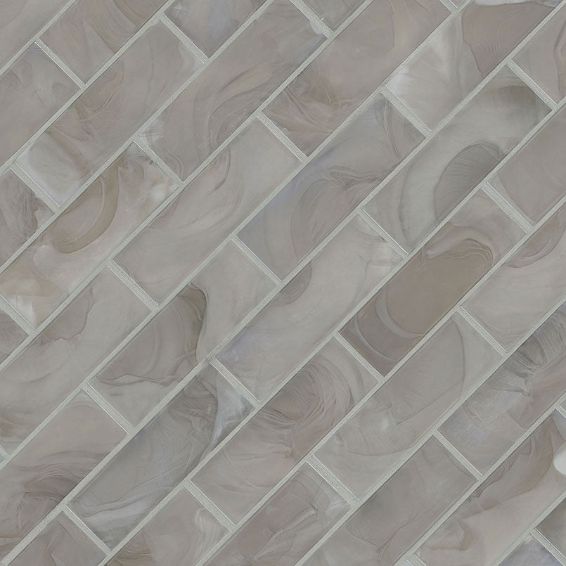 2x6 Opalina Patterned Marble-Look Matte Smooth Glass Tile Gray Beige