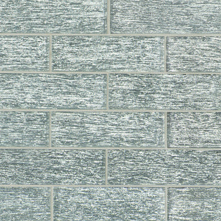 Silver Green - 2x6 Chilcott Patterned Metallic-Look Glossy Textured Glass Tile