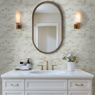 White Gray - 2x6 Ivory Patterned Marble-Look Glossy Beveled Glass Tile