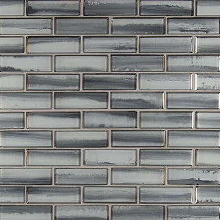 Gray White - 2x6 Ombre Patterned Marble-Look Matte Smooth Glass Tile