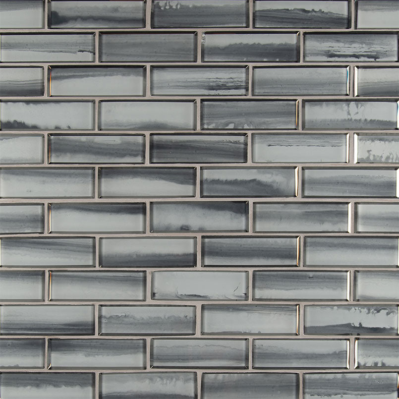 2x6 Ombre Patterned Marble-Look Matte Smooth Glass Tile Gray White