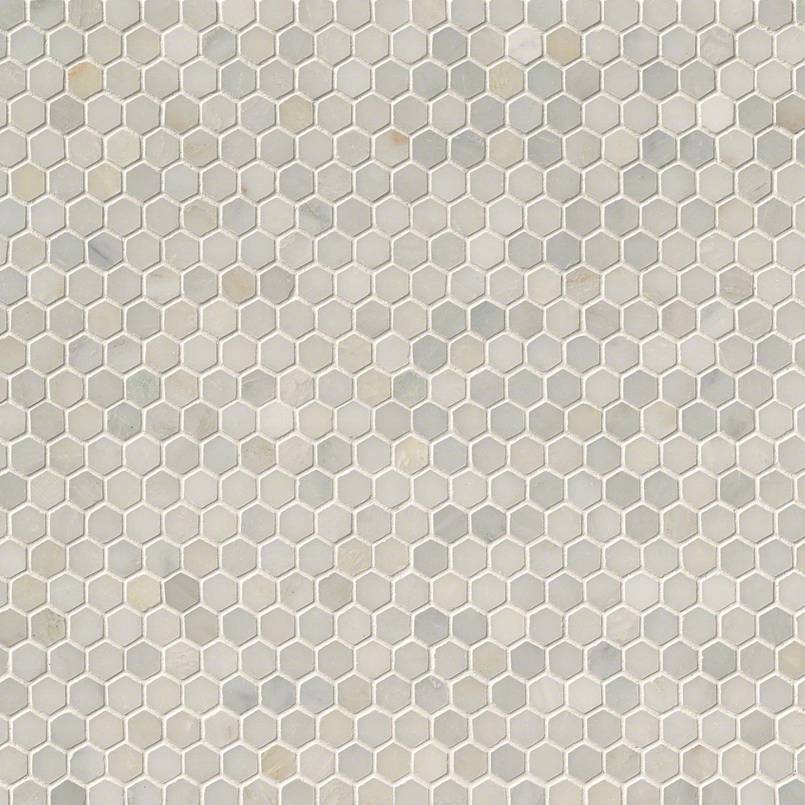 MISC. Greecian Hexagon Mosaic Natural-Look Polished Textured Marble Tile Soft Gray