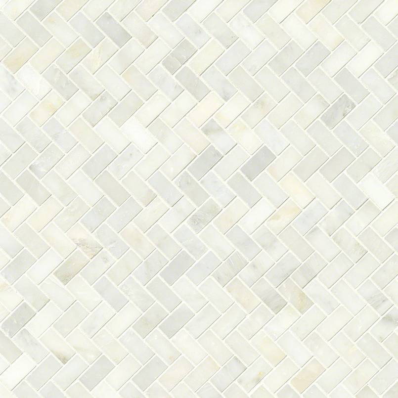 12x12 Greecian Herringbone Mosaic Stone-Look Polished Smooth Marble Tile