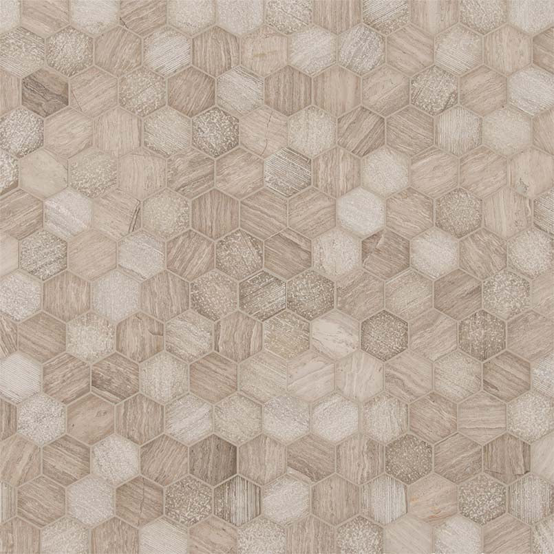 2'' Honey Hexagon Mosaic Natural-Look Matte Textured Marble Tile Light Brown