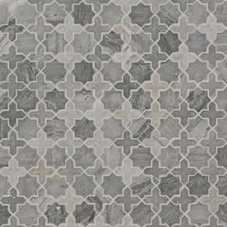 Gray - 12x12 Montague Star Grid Patterned Natural-Look Polished Smooth Marble Tile