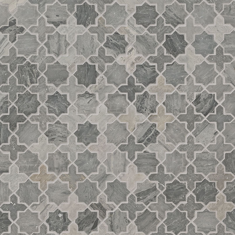 12x12 Montague Star Grid Patterned Natural-Look Polished Smooth Marble Tile Beige Gray