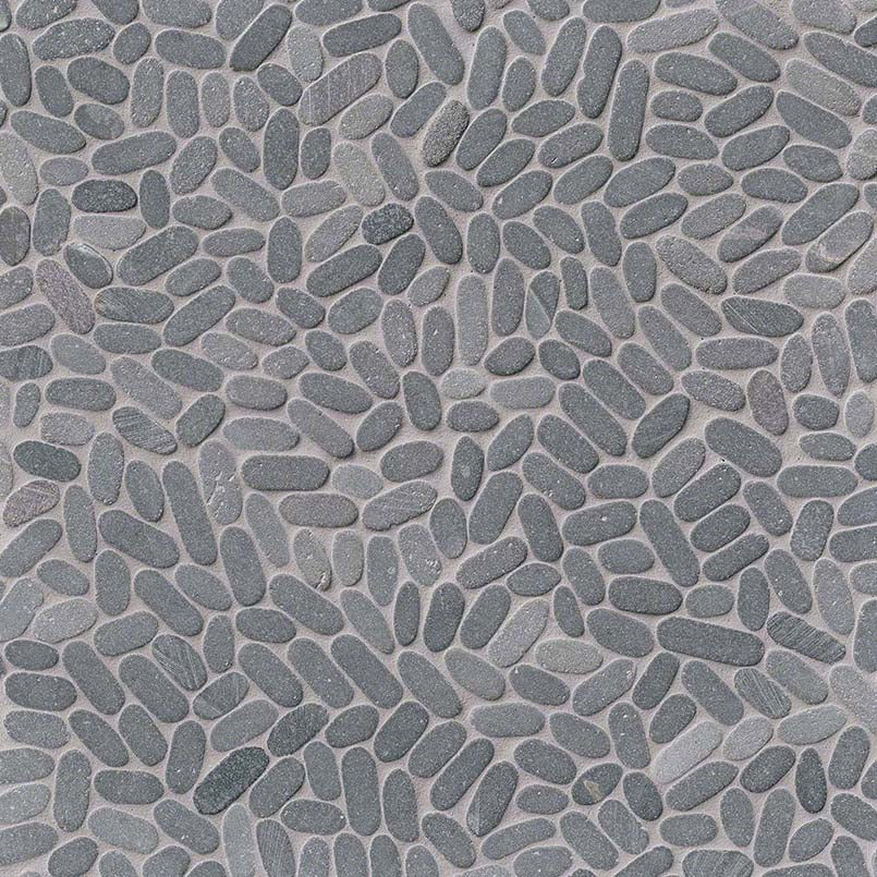 12x12 Rio Lago Oval Mosaic Pebble-Look Matte Textured Marble Tile Charcoal Gray